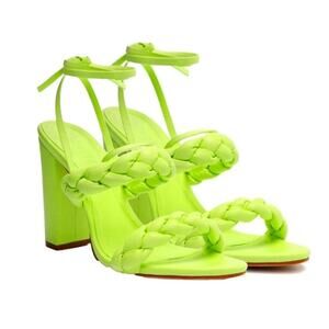 SCHUTZ Zarda Neon Green High Block Heel Sandals Size 7